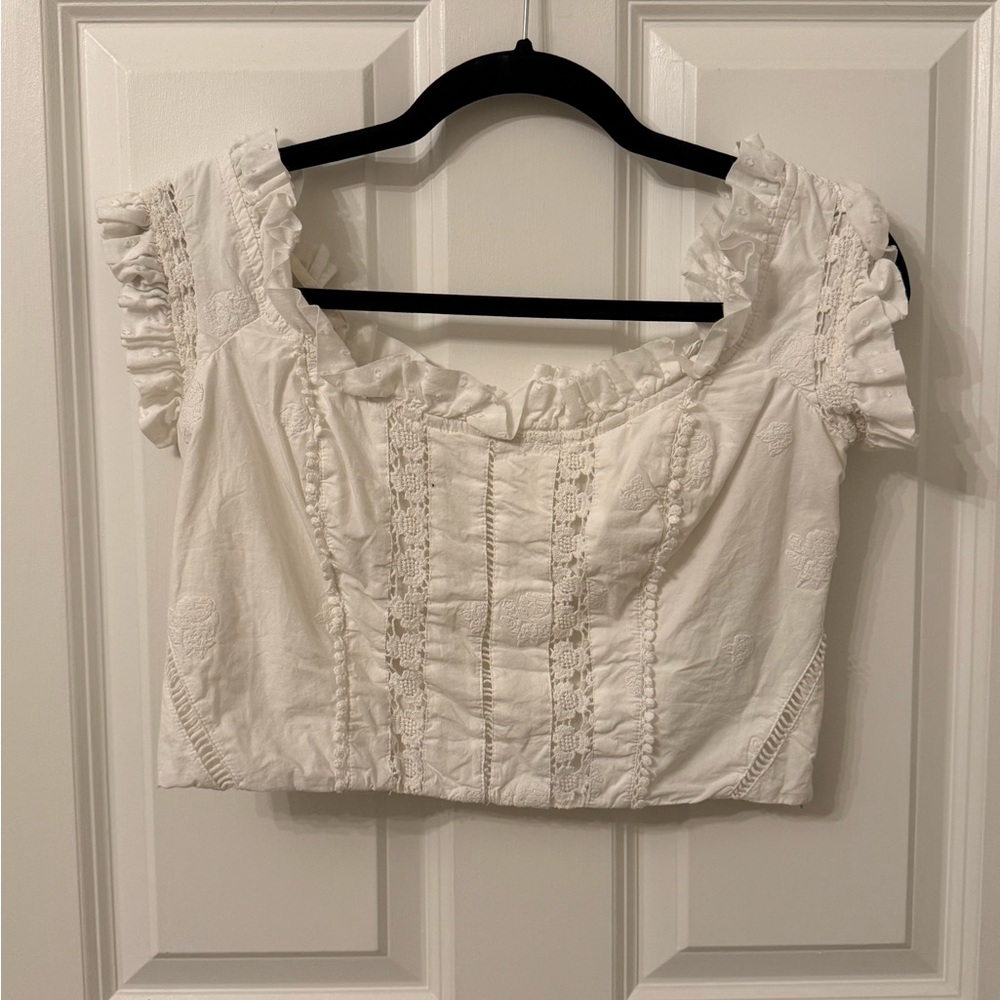 Anthropologie Crop White Ruffled Women's Top